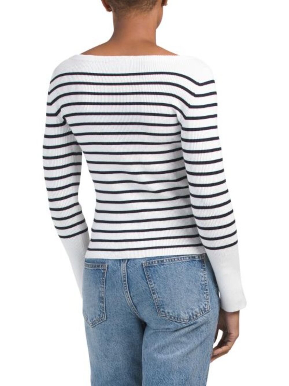 ELIE TAHARI Boat Neck Ribbed Long Sleeve Top With Buttoned Cuff Slits - Picture 2 of 4